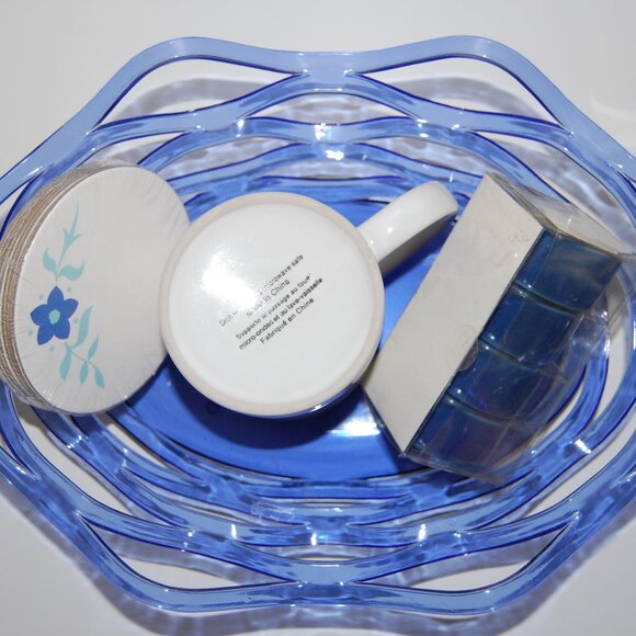NWOT Michaels Blue Kitchen Set: Mug, Coasters, Napkin Rings, & Basket - Picture 5 of 11